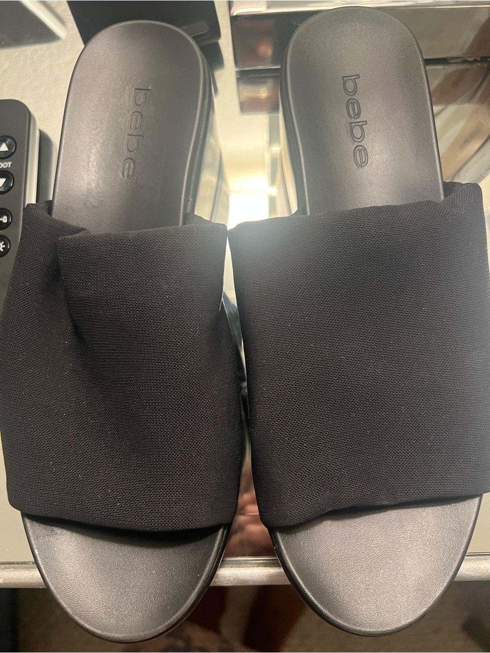 bebe Black Padded Slide Sandals